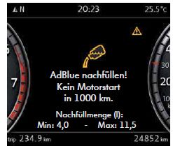Anzeige VW Bordcomputer AdBlue nachfüllen