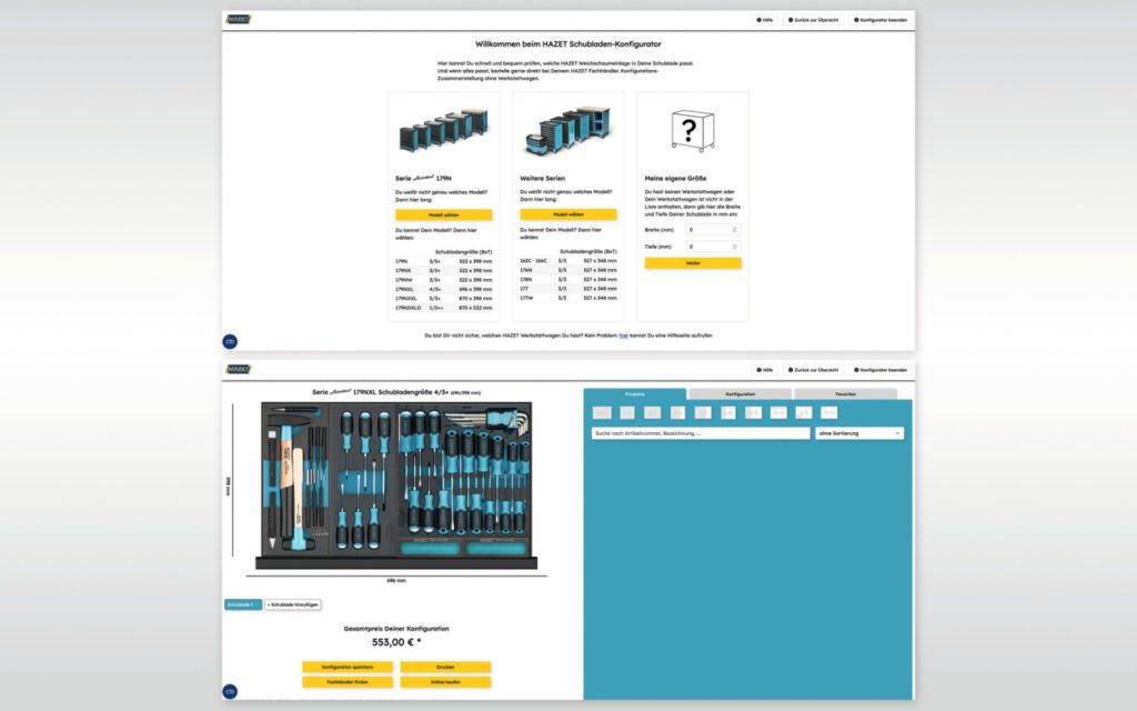 Screenshot Hazet Werkstattwagen-Konfigurator
