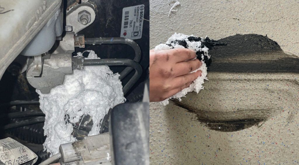 Praxistest einer Wolle zum Binden mineralischer Flüssigkeiten Berner ChemLock Absorberwolle Praxistest