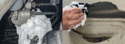 Praxistest einer Wolle zum Binden mineralischer Flüssigkeiten