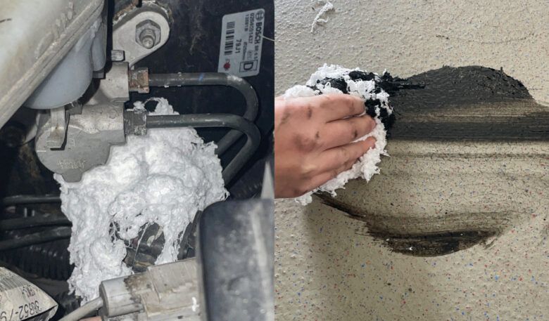 Praxistest einer Wolle zum Binden mineralischer Flüssigkeiten