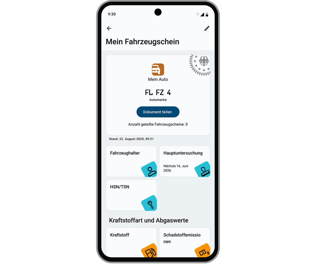 Fahrzeugschein digital auf dem Smartphone