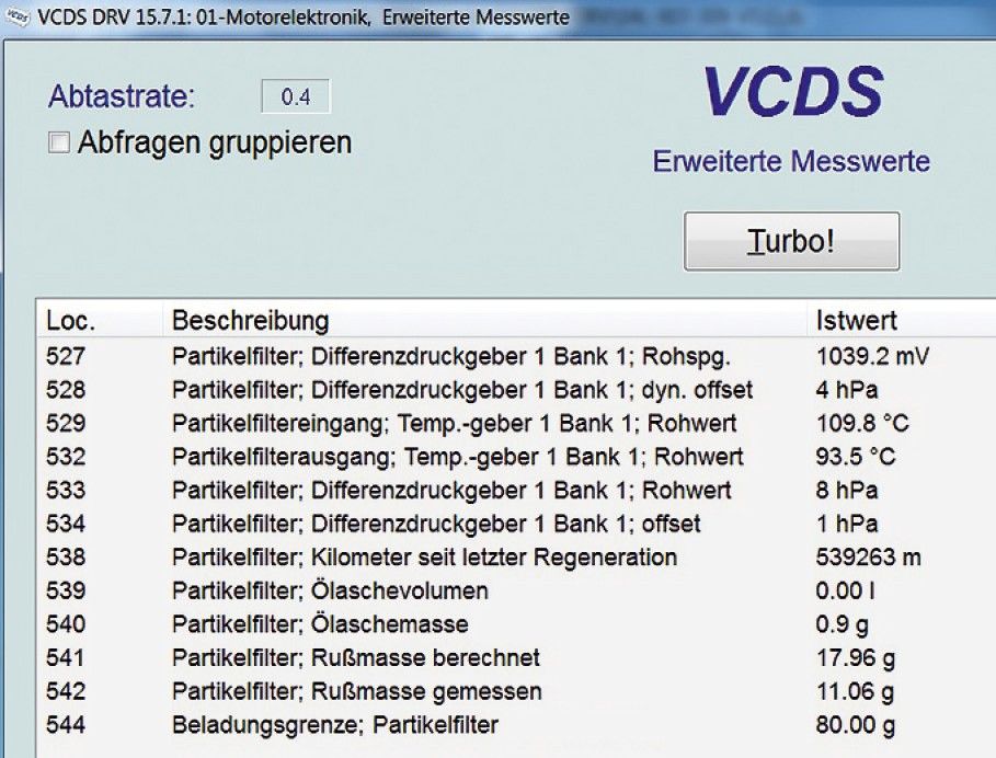 Datenliste Euro-6-1,6-l-VW-Motors mit DPF im Leerlauf