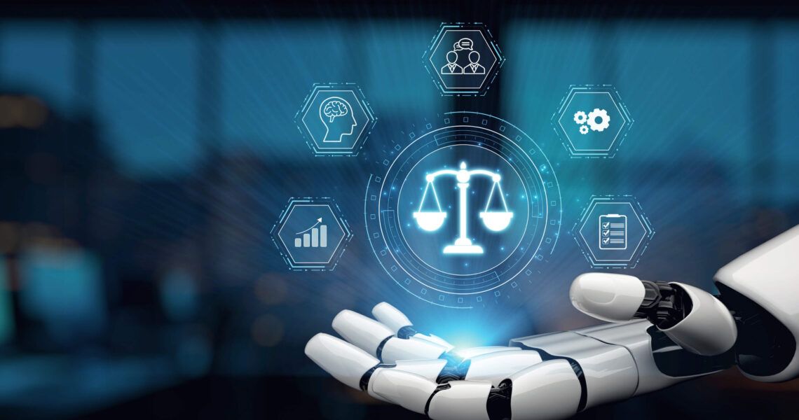 Wer haftet in der Kfz-Werkstatt, wenn die künstliche Intelligenz falsch liegt? eine Roboterhand hält eine Projetion von Icons in der Hand
